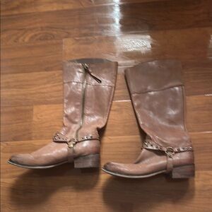 Brown Combat Moto Boots with Distressed Leather